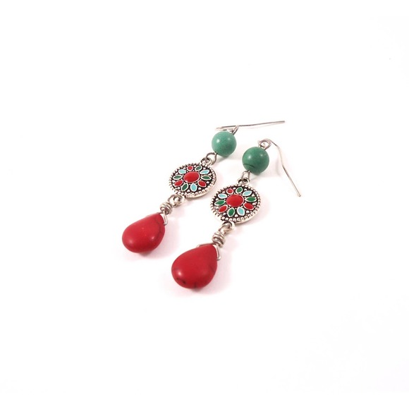 Turquoise Dangle Earrings Handmade Jewelry - Picture 1 of 2